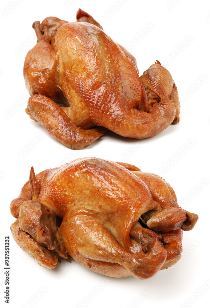 Wall mural roast chicken on white background