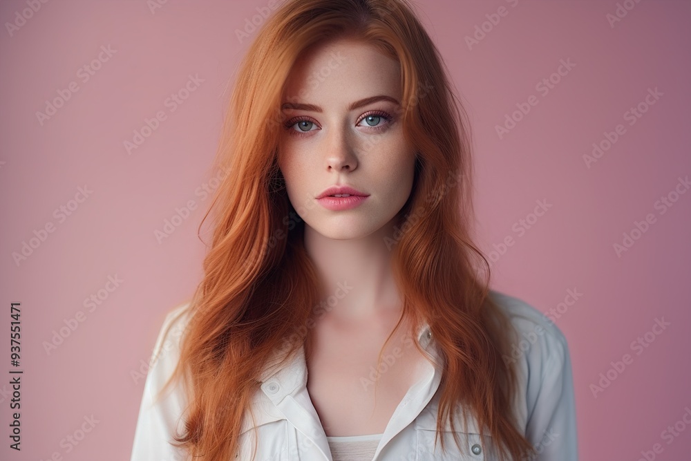 Wall mural a woman with red hair and a white shirt