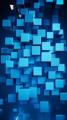 Abstract blue cubes create a dynamic 3D effect, perfect for modern designs and digital backgrounds.