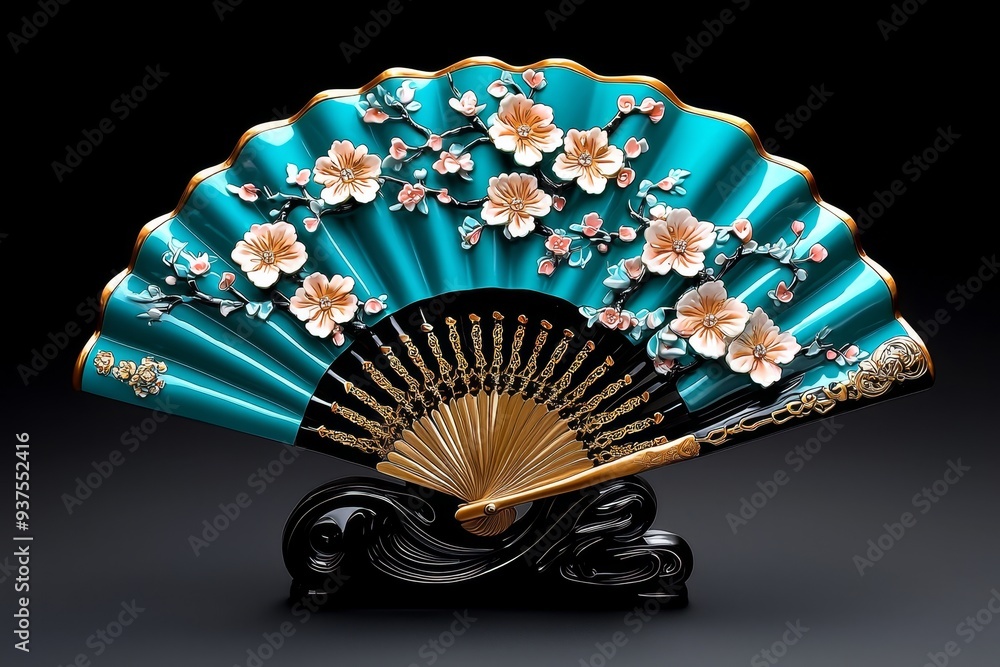 Wall mural A 3D Chinese fan with soft pastel colors, representing the traditional elegance of Chinese accessories.