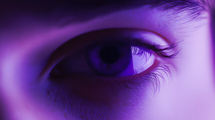 Close-Up Movie Still: Male's Dazzled Sight with Depth of Field and Purple Color Grading