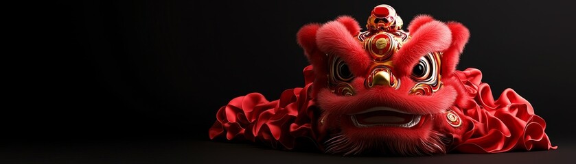 Naklejka premium A 3D Chinese lion dance costume with soft lighting, symbolizing the joy and vibrancy of Chinese New Year.