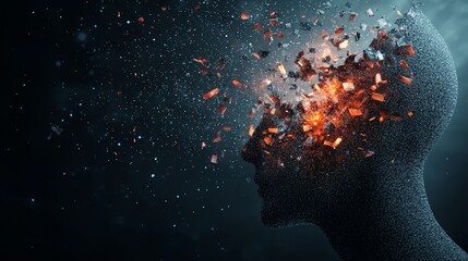 Abstract representation of a shattered mind, blending creativity and chaos, symbolizing thoughts and emotions in motion.