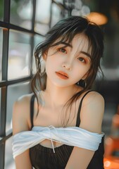 Portrait of a Young Asian Woman with Long Black Hair