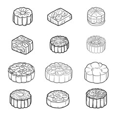 Mooncakes set for the mid-autumn festival in vector line style.