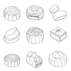 Mooncakes set for the mid-autumn festival in vector line style.
