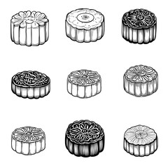Mooncakes set for the mid-autumn festival in vector line style.