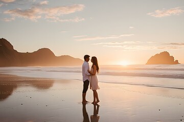 Romantic Couple on Beach at Sunset