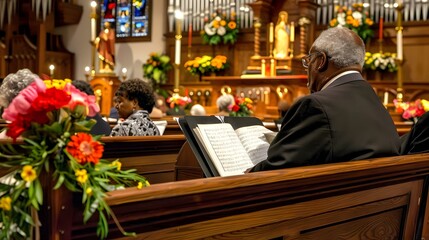 Naklejka premium African American Man Singing in Church Choir