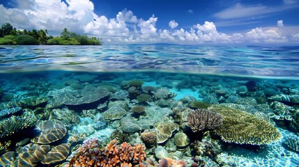 Naklejka premium Tropical Paradise: Underwater View of Coral Reef
