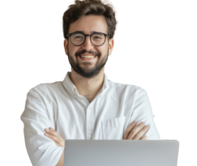 Successful caucasian young man student freelancer