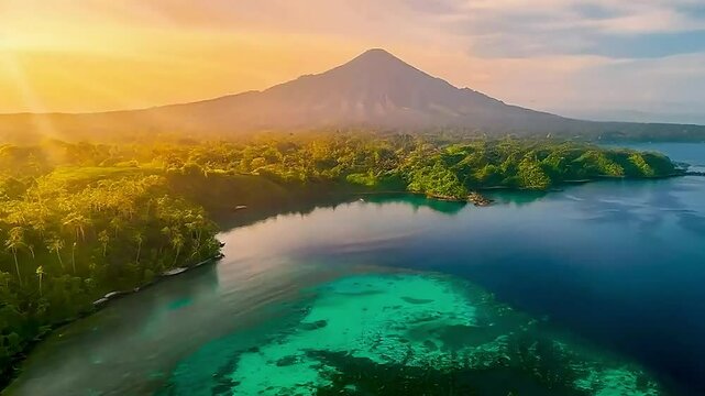 a lake  and  a volcano  in Indonesia
