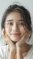Naklejka premium Beautiful Asian Woman with White Shirt