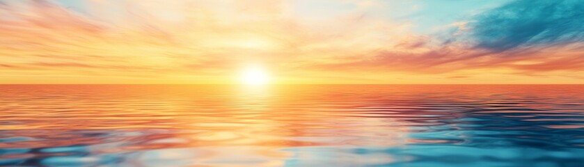 Obraz premium A breathtaking sunset over calm waters, showcasing vibrant colors of orange, pink, and blue reflecting on the serene surface.