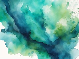 Watercolor background with fluid teal, blue, and green textures, enhanced by deep shadows and highlights
