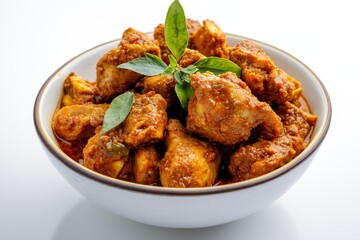 Fototapeta premium Chicken Rendang, A variation that uses chicken instead of beef. isolated on white background