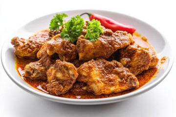 Fototapeta premium Chicken Rendang, A variation that uses chicken instead of beef. isolated on white background