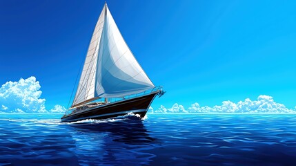 Fototapeta premium A majestic sailboat gliding through calm blue waters under a bright sky, perfect for evoking serenity and adventure.