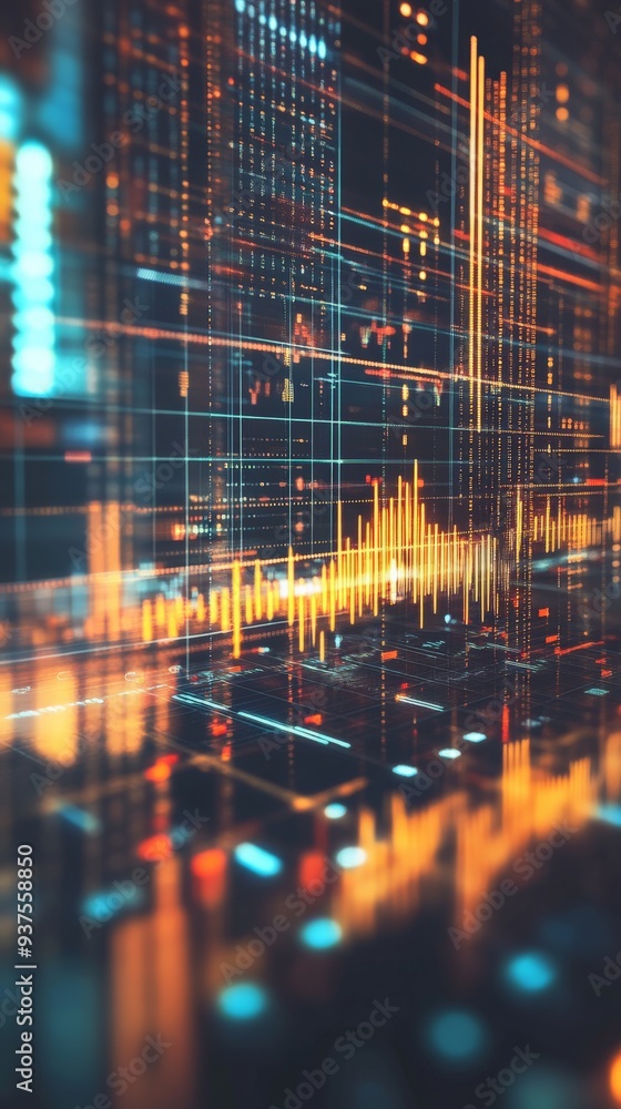 Poster abstract digital waveform representing data, technology, and modern communication in vibrant orange 