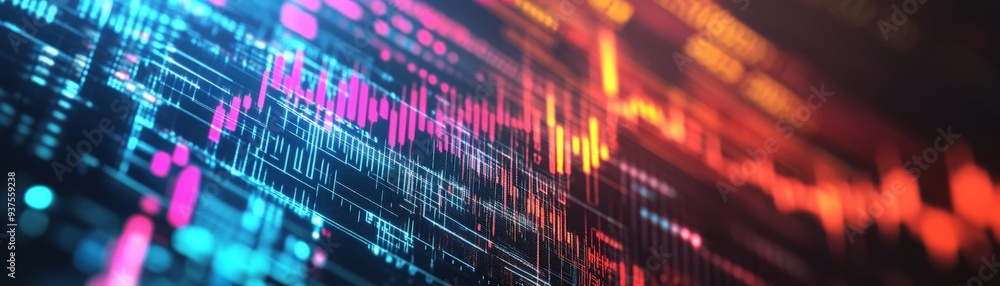 Poster abstract financial chart with digital data visualization in vibrant colors. perfect for technology, 
