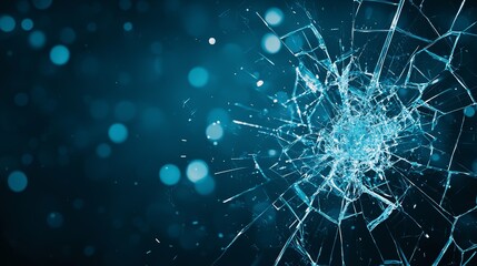 A close-up of a shattered glass surface with a blue background, creating an intriguing and artistic visual effect.
