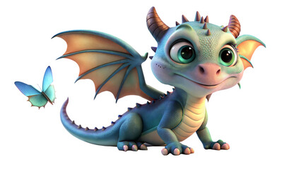 a cute baby dragon with a butterfly 3d on a transparent background