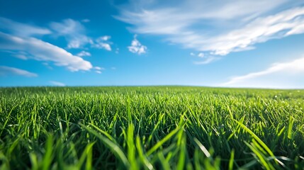 Obraz premium Idyllic Meadow with Lush Green Grass and Beautiful Blue Sky Landscape