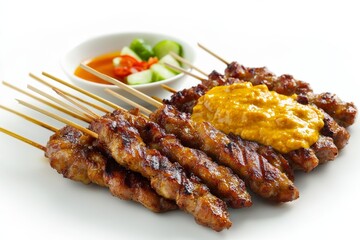 Pork Satay, Commonly found in Bali and among the Indonesian Chinese community. isolated on white background