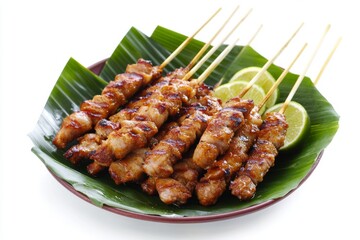 Fototapeta premium Pork Satay, Commonly found in Bali and among the Indonesian Chinese community. isolated on white background