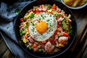 Special Fried Rice, Typically considered a deluxe version, it includes a variety of proteins like shrimp, chicken, and sausage, along with vegetables and sometimes topped with a fried egg.