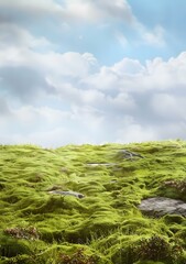 Green Grass Field with Cloudy Sky
