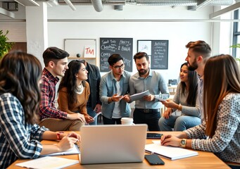 Obraz premium Group of Diverse Young Professionals Working Together in a Modern Office