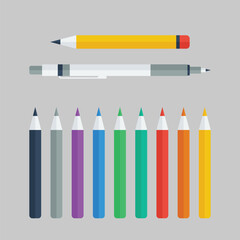 set of colored pencils. illustrations of stationery