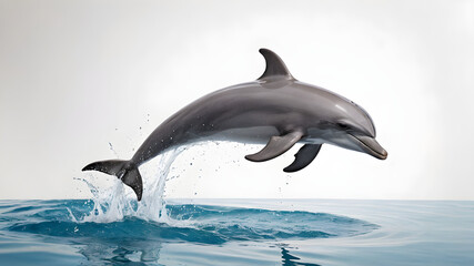 playful dolphin leaping out of the water, isolated on white background