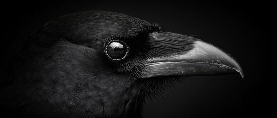 A tight shot of a black bird featuring a white mark on its forehead against a solid black backdrop