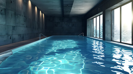 Obraz premium Modern Indoor Swimming Pool: Modern indoor swimming pool with blue water.