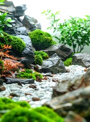 Obraz premium Green Moss Rocks and Pebbles Garden