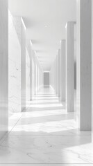 Abstract White Corridor  A minimalist hallway of receding white frames, leading to a bright, undefined space beyond.  The image evokes a sense of depth, perspective, and possibility.