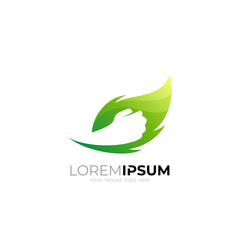 Hand logo with leaf design combination, green color