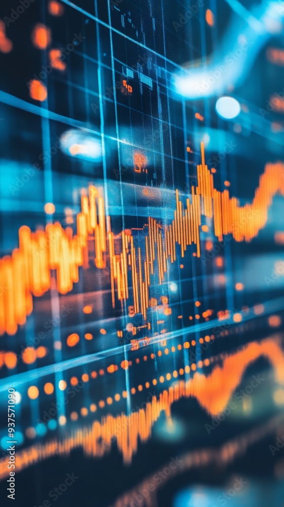 Poster dynamic financial chart displaying market trends and data analysis with vibrant graphics. perfect fo