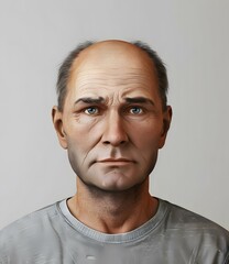 Fototapeta premium Portrait of a Bald Man with Grey T-Shirt