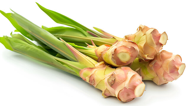 close up a galangal, greater galangal (alpinia galanga) leaves isolate on a white background