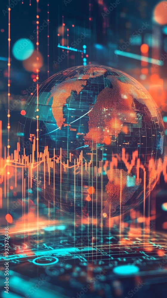Aufkleber futuristic concept of global connections with a digital globe, data visualization, and technology-dr