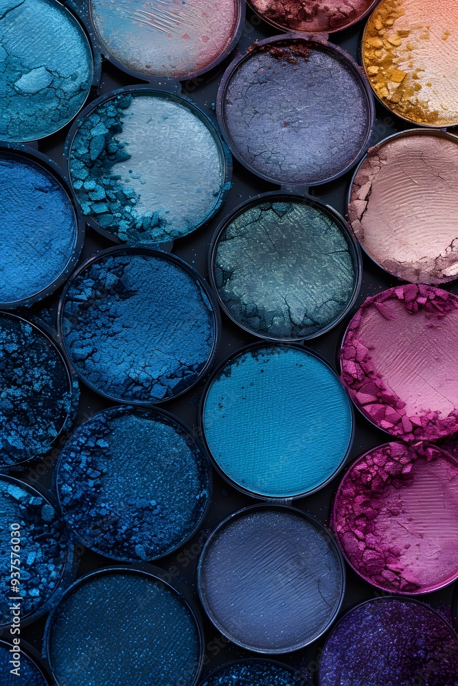 Poster gradient of eye-shadow colors in a single palette from a birds-eye view ai generated illustration