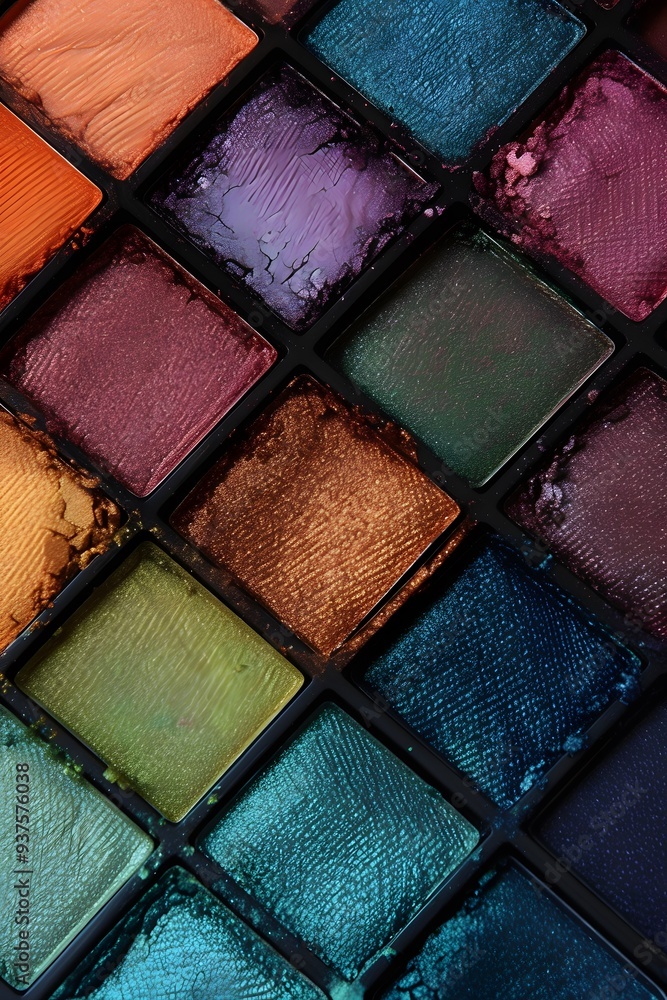 Poster gradient of eye-shadow colors in a single palette from a birds-eye view ai generated illustration