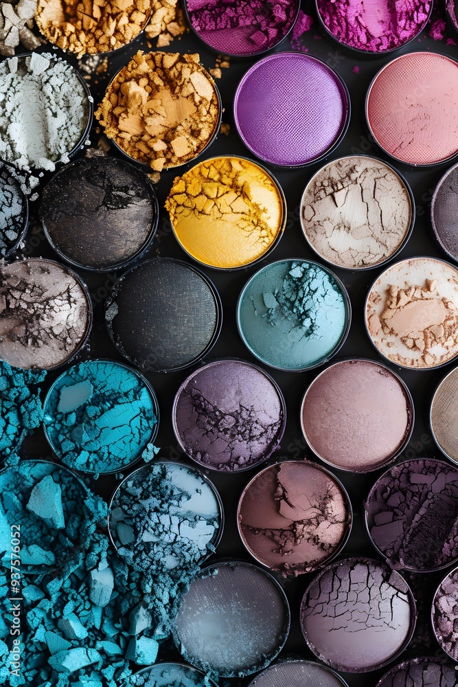 Poster gradient of eye-shadow colors in a single palette from a birds-eye view ai generated illustration