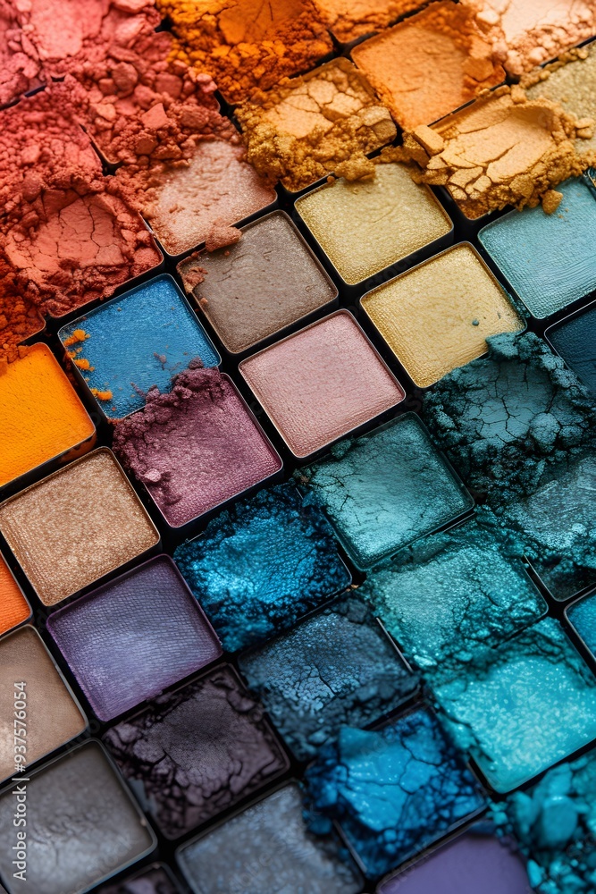 Poster gradient of eye-shadow colors in a single palette from a birds-eye view ai generated illustration