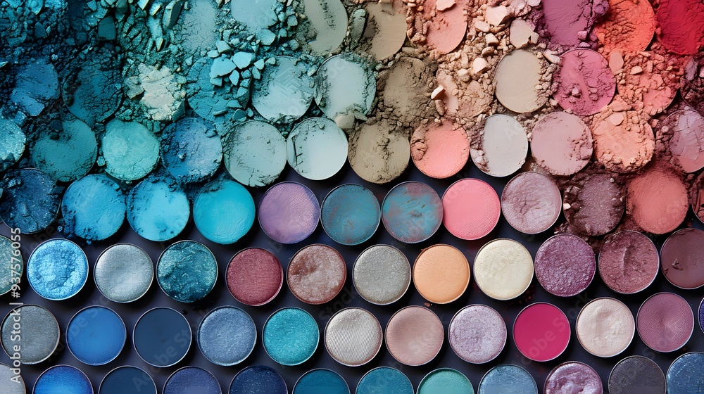 Poster gradient of eye-shadow colors in a single palette from a birds-eye view ai generated illustration