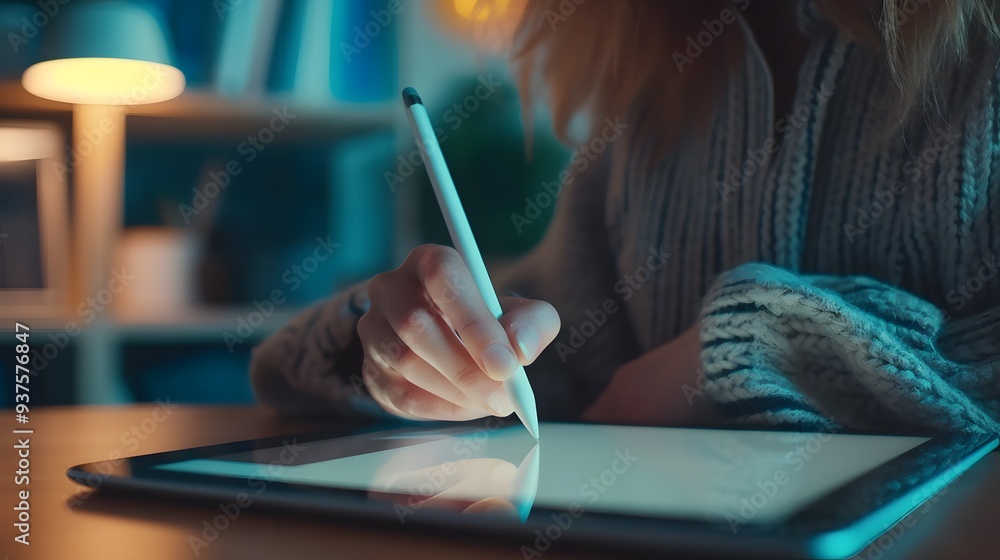 Aufkleber hands using a tablet with a stylus for digital design ai generated illustration