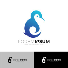 Fototapeta premium penguin icon with a simple appearance, blue color, bird logo can't fly